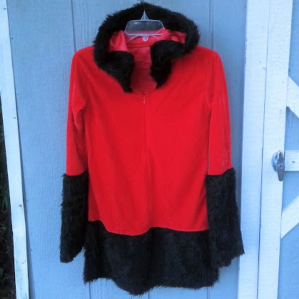 Red velour Trimmed w/black faux-fur COSTUME tunic/dress/robe